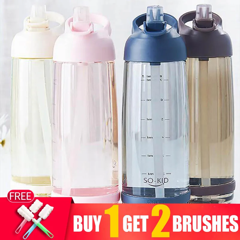 My 1000ml 850ml 550ml Outdoor Water Bottle Jug Eco-friendly With Lid Hiking Camping Plastic BPA Free With Straw Sports Bottles