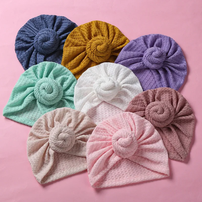 Waffle Crochet Knit Turban Hat 3M-5T Toddler Infant Baby Girls Beanies Snails Boutique Bonnet Fashion Hair Accessories image 3