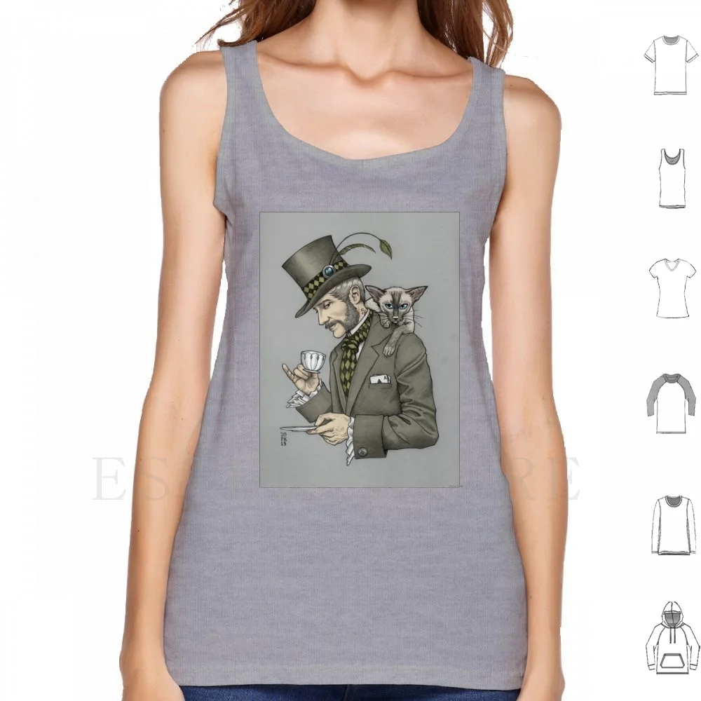 The Earl Grey Tank Tops Vest Cotton Tea Cat Siamese Cat Gentleman Beard Vintage Dandy Art Artist Earl Grey Tea Cup Alice In