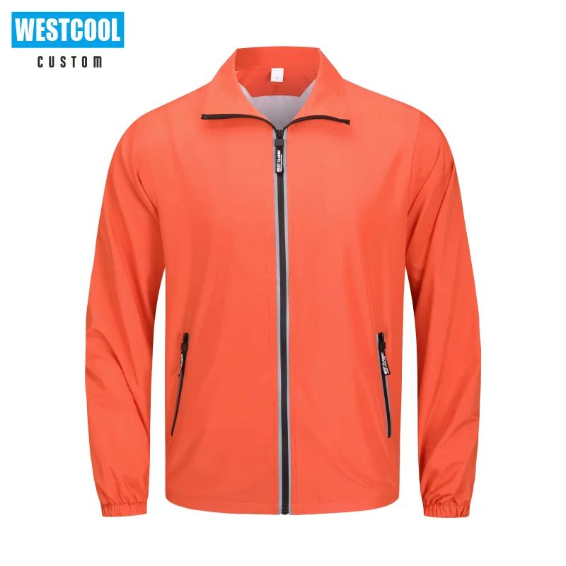 WESTCOOL Casual Thin Windbreaker Custom Logo Print Team Design Fashion Embroidered Zipper Jacket Text 6 Colors