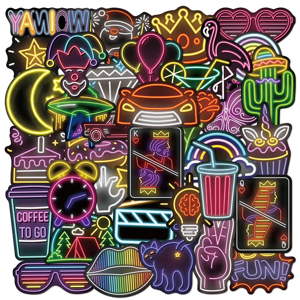 

10/40/80PCS Neon Light Graffiti Stickers Toy for Kids Anime Animal Cute Decals Stickers to Laptop Phone Guitar Car Skateboard