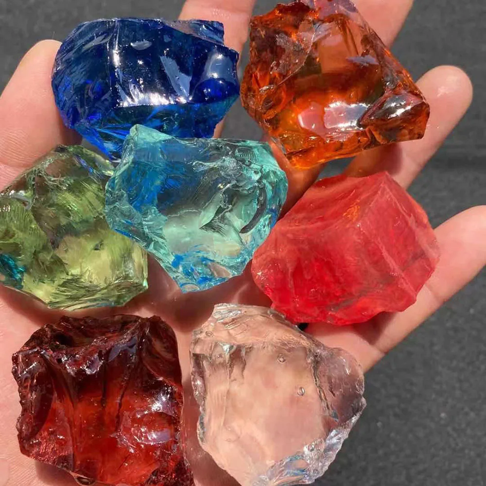 7 Chakra Glaze Glass Stone Clear Crystal Glass for Tumbling Cabbing Chakra Reiki Healing Meditation Therapy Collectible