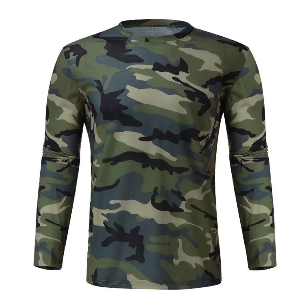 Camouflage T-shirts Men Base Top Autumn Long Sleeve Top Men Round Neck Slim Tees Top Pullover Male T-shirts футболка мужская