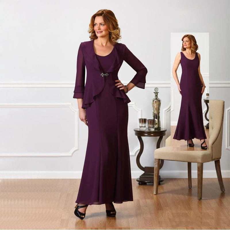 Mother of the Bride Dresses Long Sleeves Two Pieces Jacket Ankle Length Wedding Party Evening Gowns فساتين السهرة Evening Dress