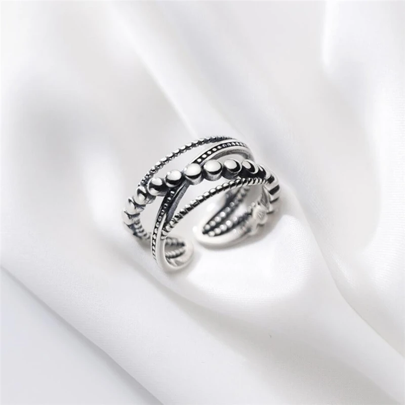 Sole Memory Vintage Tai Silver Cross Twine Silver Color Resizable Opening Ring For Women Luxury Jewelry SRI633