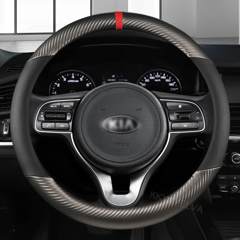 Carbon Fiber Leather Car Steering-wheel Covers For Kia Ceed Rio K2 K3 Sportage R Picanto Carnival Niro Auto Accessories