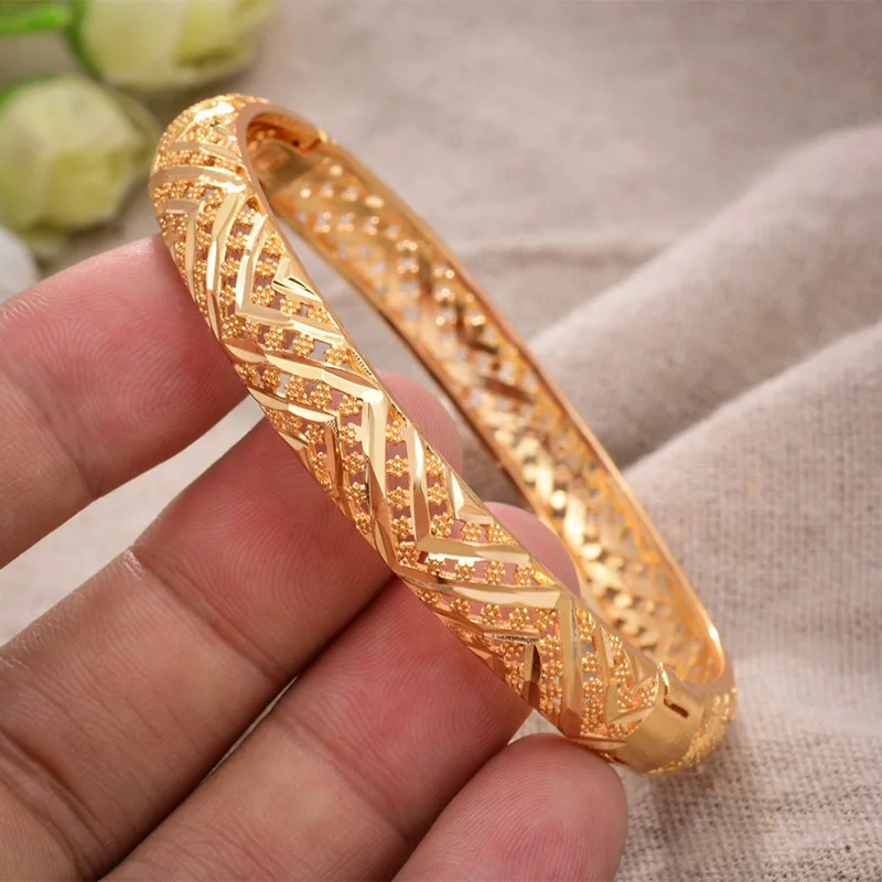 

ANNAYOYO 1Pcs 24K Gold Color Flower bangles bangles for women Ethiopian Middle East Dubai wedding jewelry African gifts