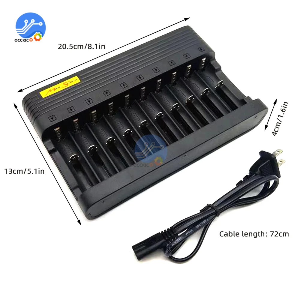 18650 Battery Charger EU US 10slots Smart lithium charging 14500 16350 18500 USB Output Li-ion Rechargeable Battery Charger