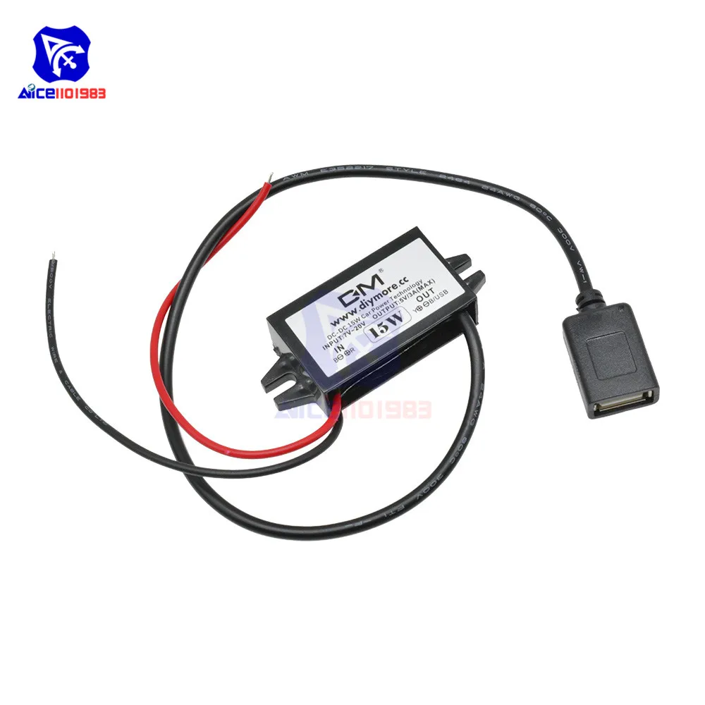 diymore DC-DC Step Down Buck Converter Power Supply Module 12V to 5V 3A 15W for Car Male Female USB Mini USB Micro USB Adapter image 5
