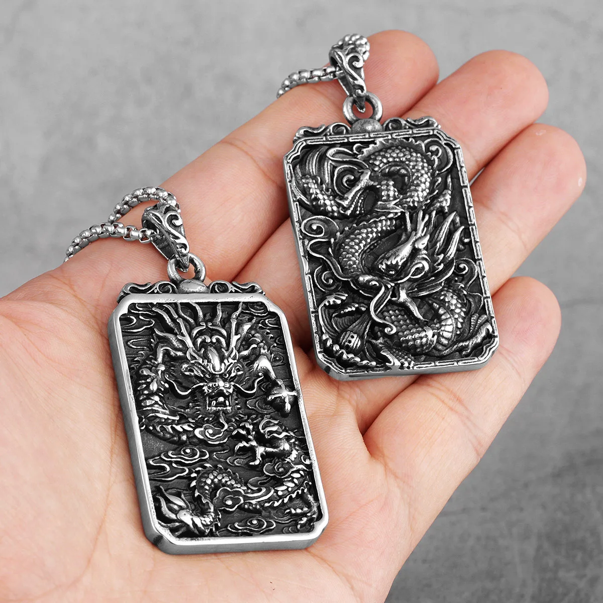 Chinese Dragon Good Meaning Amulet Stainless Steel Men Necklaces Pendants Chain for Boyfriend Jewelry Creativity Gift Wholesale