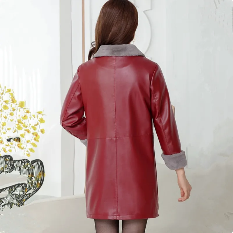 UHYTGF Autumn Winter leather jacket women fleece quality PU leather spring jacket Female warm loose 5XLBig size leather coat 655