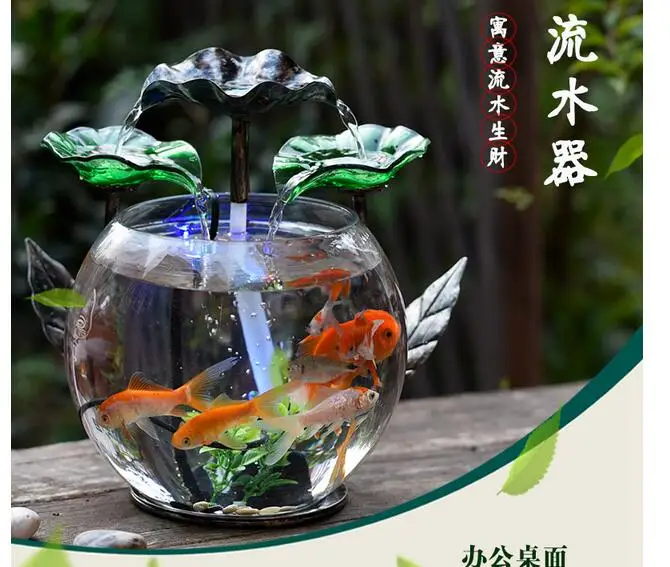 Goldfish tank Aquarium living room small desktop Mini lazy super white glass ceramic creative ecological home circle