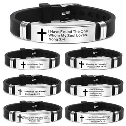 Christian Bible cross Scripture Bracelet Stainless Steel love never fails silica gel watch band hand браслеты bracelet for women