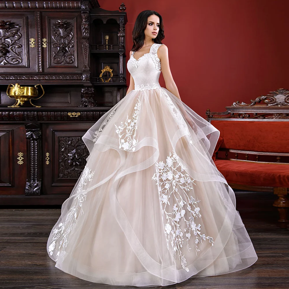 Abiti da sposa senza schienale A-line colletto quadrato Tulle Appliques pizzo Boho Dubai abito da sposa arabo abito da sposa Vestido De Noiva