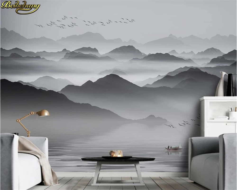 

beibehang 3d wallpaper mural new chinese style abstract black and white mood papel de parede wall papers home decor wall paper