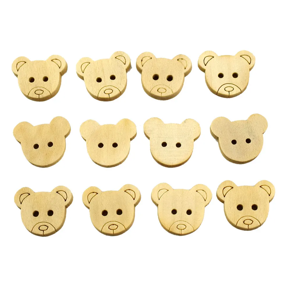 500PCS 2 Holes Button Teddy Bear Wood Buttons for Sewing Scrapbooking Craft Garment Accessories Sewing Fabric Wooden Buttons