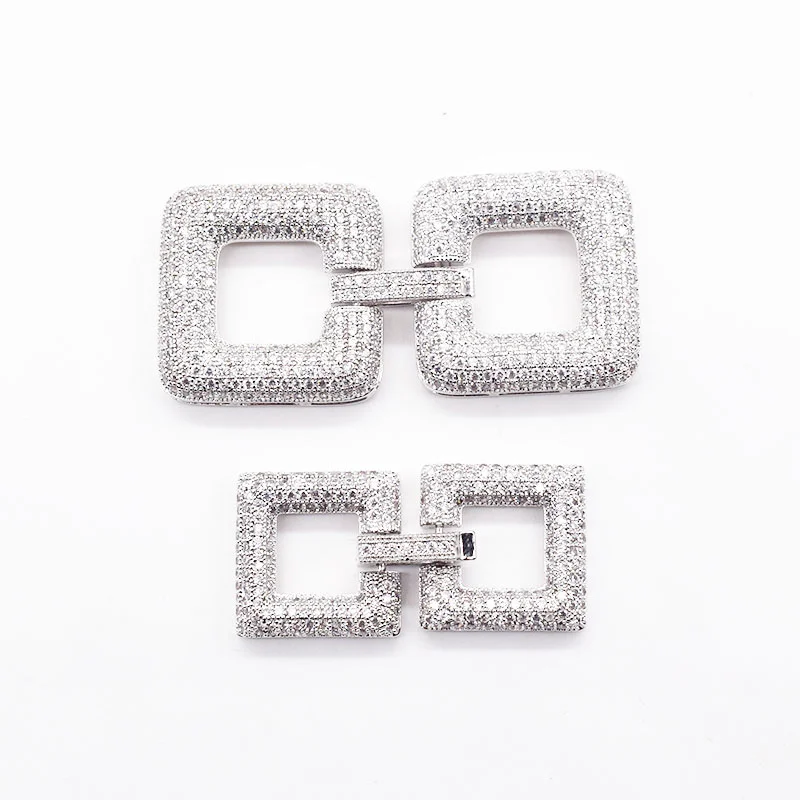 2PCS Cubic Zircon Micro Square Clasp For Necklace / Bracelet Big And Small Gold Plated