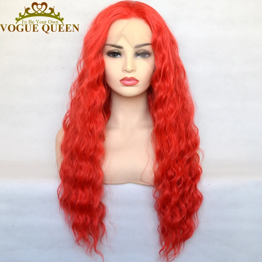 Vogue Queen Red Synthetic Lace Front Curly Wig Long Hair Heat Resistant Fiber Natural Hairline Cosplay For Women