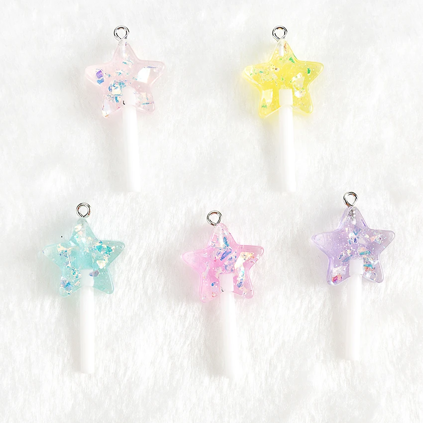 16pcs/Lot  38*20mm Glitter Star Lollipops  Fake Resin Candy Charms  for Pendants Earrings Diy Keychain Accessories