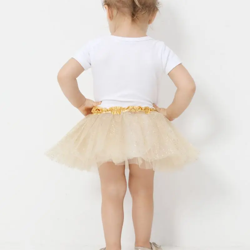 Newborn Infant Baby Girls Ballet Dance Tutu Skirt 3 Layers Tulle Glitter Golden Sequins Fluffy Princess Mesh Pettiskirt Party