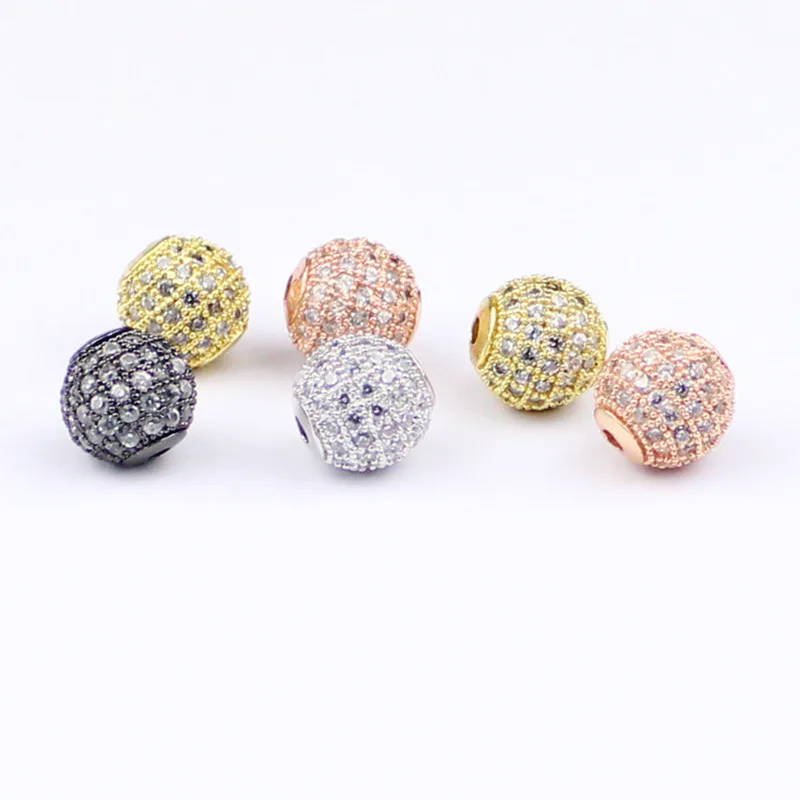 4pcs/lot 6/8/10mm Micro Pave White Zircon European Spacer Loose Beads Round Ball Shape Charms For Bracelet Making Jewelry DIY