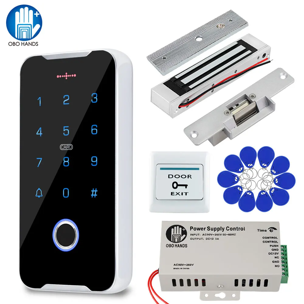 

RFID Door Access Control System Kit Fingerprint Keypad Controller with Electronic Door Lock 13.56Mhz IP68 Waterproof Outdoor Use