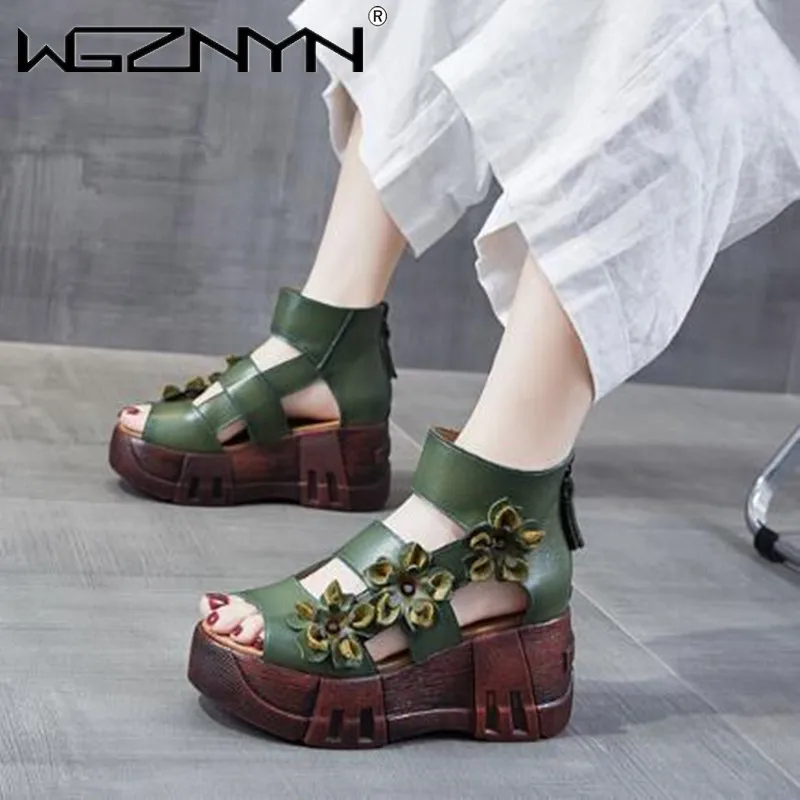 Women Sandals 2023 High Heels Platform Women Shoes Summer Casual Female Sneakers Knitting Flowers Slip on Peep Toe Women Sandals