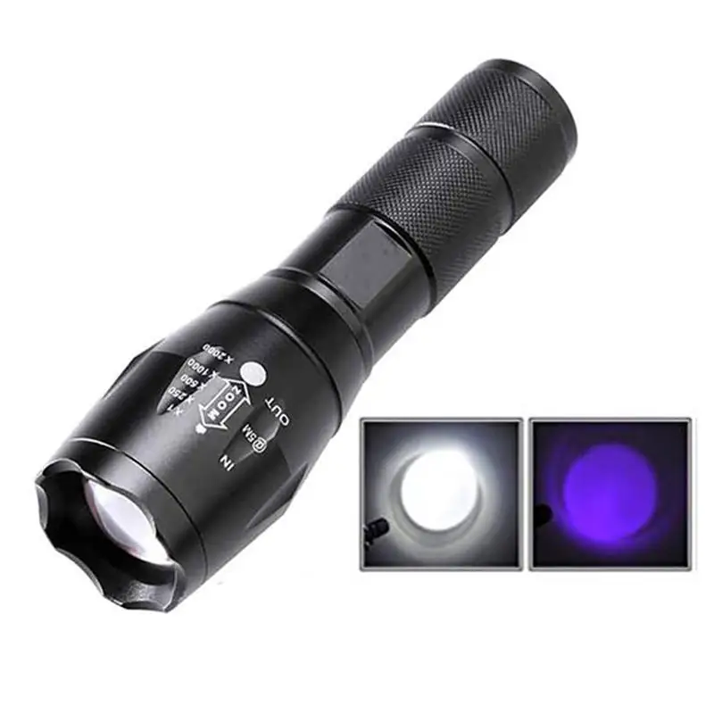 

TMWT LED White And Uv Flashlight Torch AAA Or 18650 Rechargeable Zoom Ultraviolet Lantern