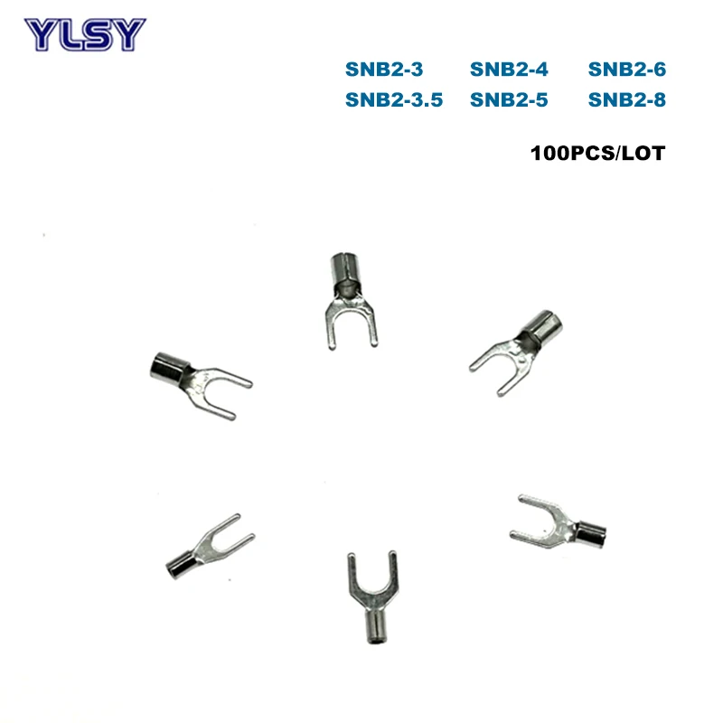 100pcs Spade Bare Crimp Terminals Electrical Cord End Wire Connector SNB2-3/3.5/4/5/6/8 Cable Ferrules 16-14AWG 1.5-2.5mm2