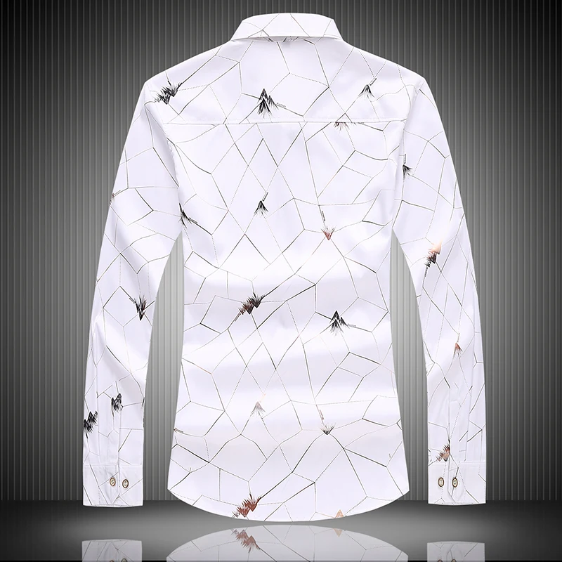 New Fall Men\'s Fashion Printed Casual Large Size White Black Blue Long Sleeve Shirt 5XL 6XL 7XL