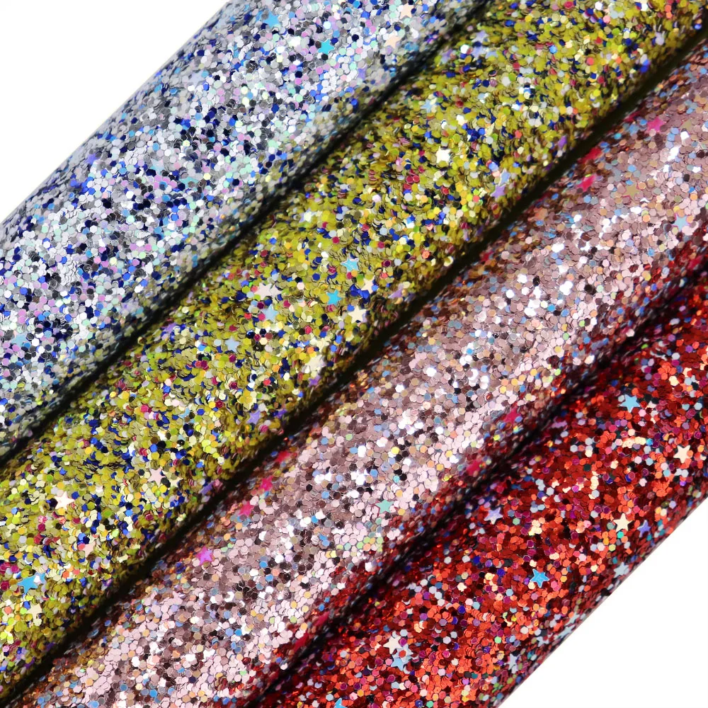 30x134cm Multicolour Mix Star Chunky Glitter Fabric With Elastic Soft Backing Leather For Bows Earring DIY  AY269