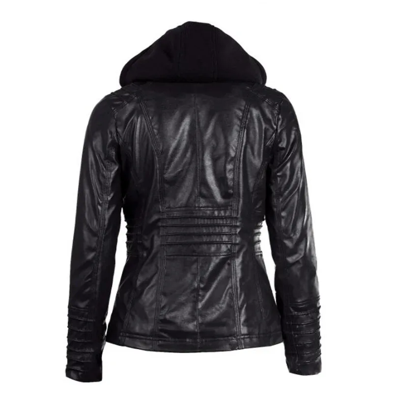 Customizable Hooded Leather Jacket Autumn Winter women's with zipper leather jacket short PU jacket coat Suit Jackets