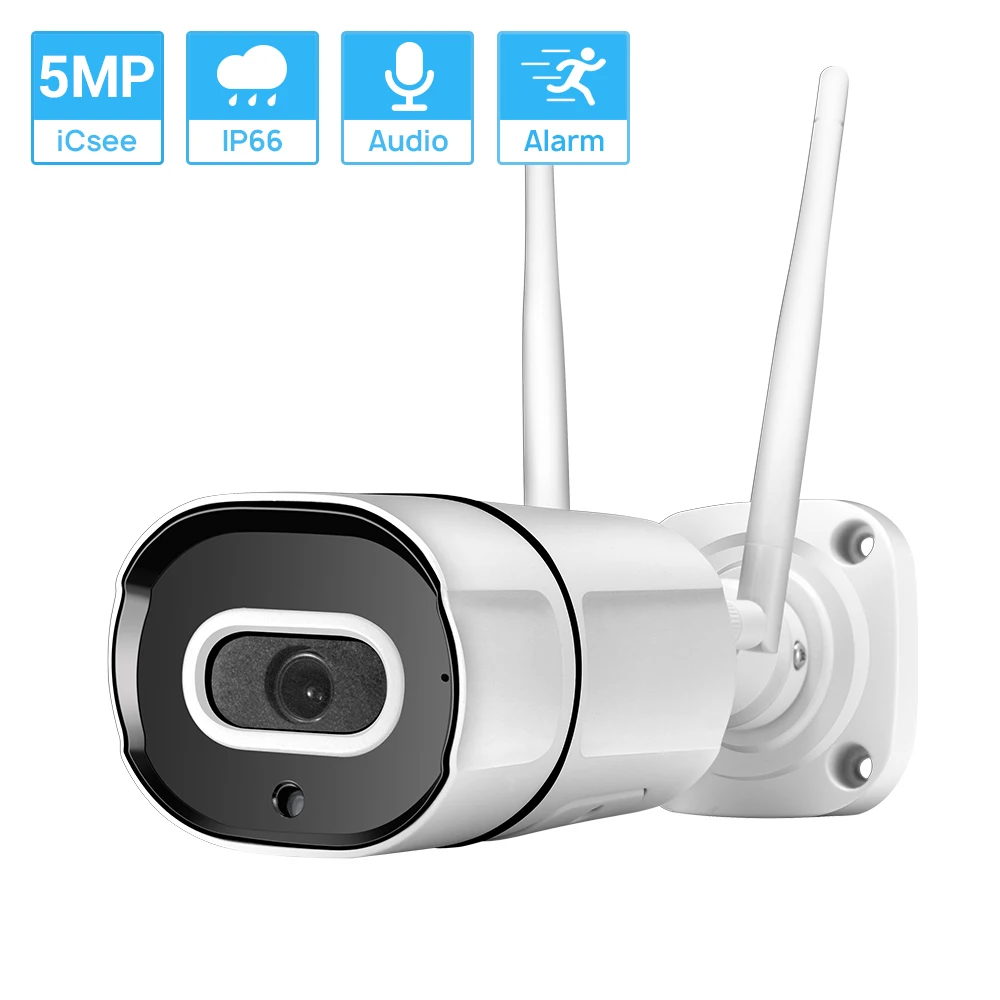 

Hamrolte 5MP Wifi Camera Bullet Waterproof Outdoor Wireless/Wired ONVIF IP Camera Two Way Audio AI Human Detection ICSEE H.265X