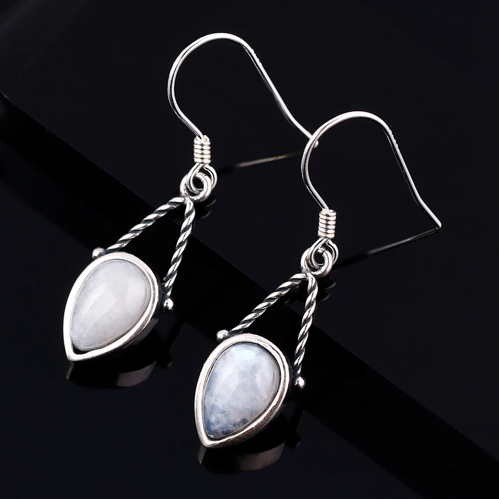 Jewelry S925 Silver Pendant Earrings Pear Shaped 6X9 Natural Moonstone Earrings Fashion Wedding Party Wholesale