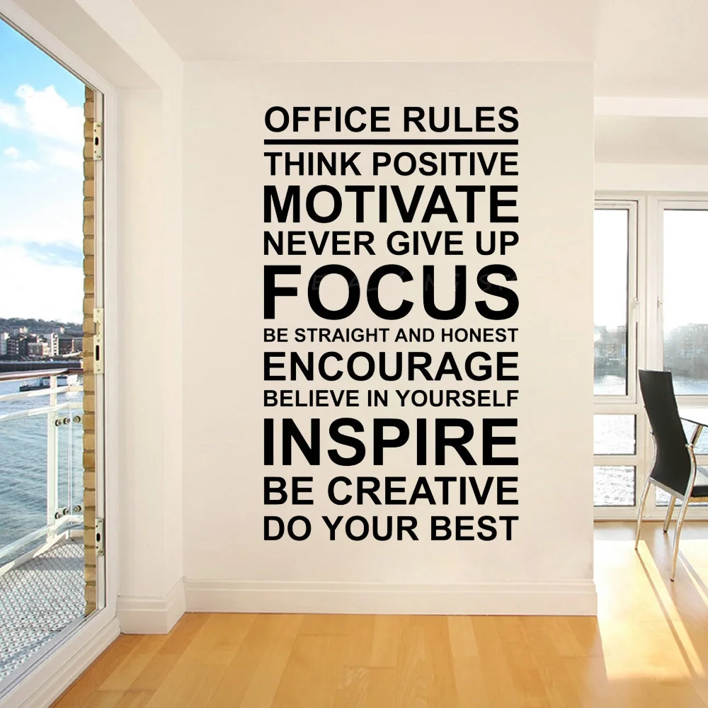 Office Rules Poster Wall Decal Work Motivation Quote Sign Think Positive Focus Teamwork Vinyl Sticker Art Business Decor