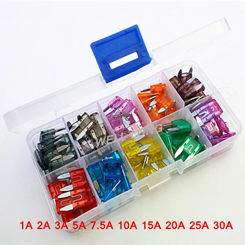 (100 pcs/lot) Car Vehicle Auto Mini blade ATO Fuse, Automotive Fuse Box Assortment, 1A 2A 3A 5A 7.5A 10A 15A 20A 25A 30A.