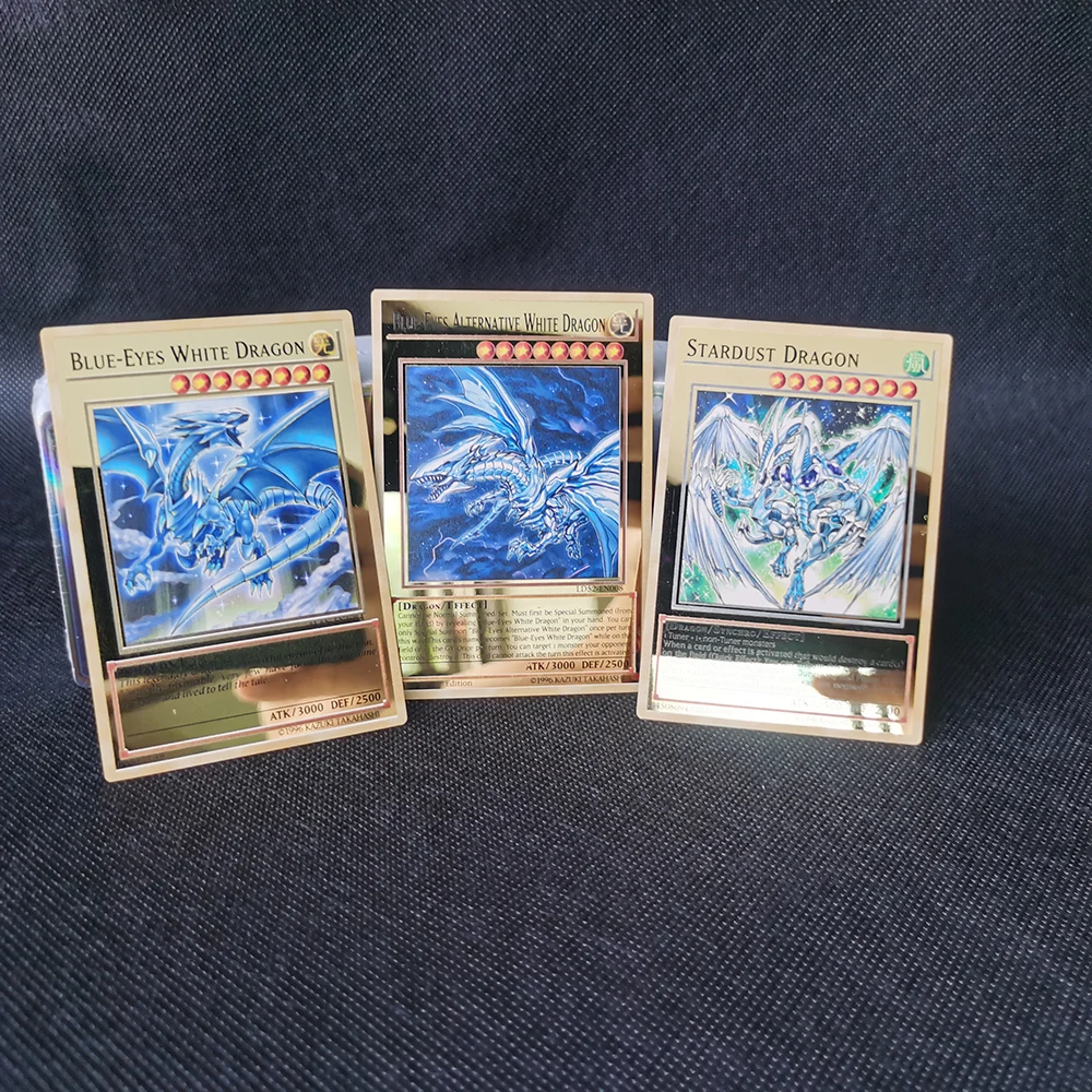 Yu-gi-oh Tarjeta de colección de aleación, ojos azules, obelisco mágico oscuro, Slifer Yugioh Ra, tarjetas de Metal dorado, regalo de cumpleaños y