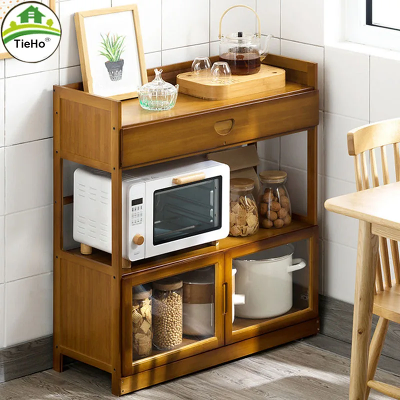 Bamboo Microwave Kitchen Shelf Storage Kitchen Cabinet For Seasoning Kitchen Tool Accessories Organizer