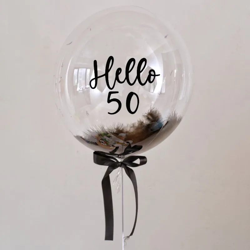 1set 18inch Custom Clear Ballon Hello 30 18 25 Sticker With Black Feathers Happy Birthday Party Decorations