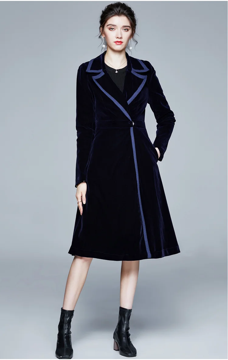 

ZUOMAN Women Autumn & Winter Long Elegant Velvet Trench Coat Female High Quality Vintage Blazer Designer Outerwear & Coats