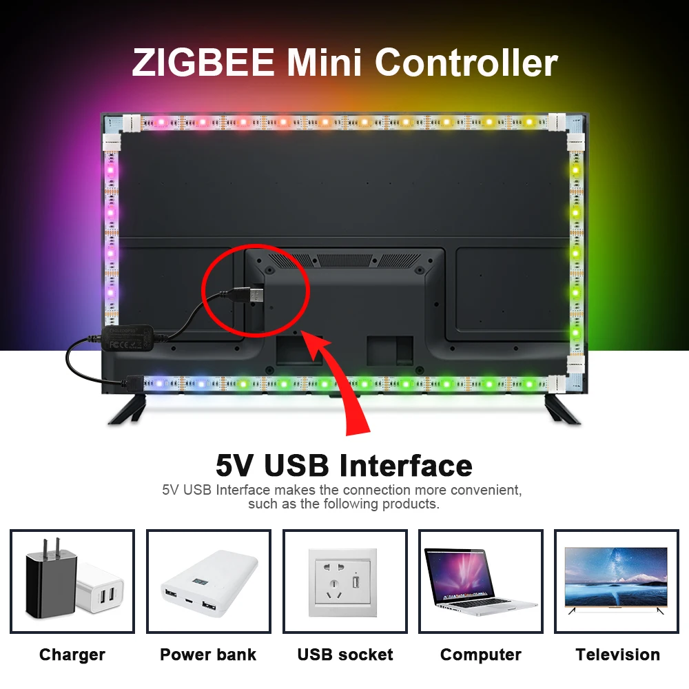 ZIGBEE Led Streifen Controller Mini Dimmer DC5V RGBCCT Farben Streifen Licht USB Controller Hub APP/Alexa Voice Control LED licht