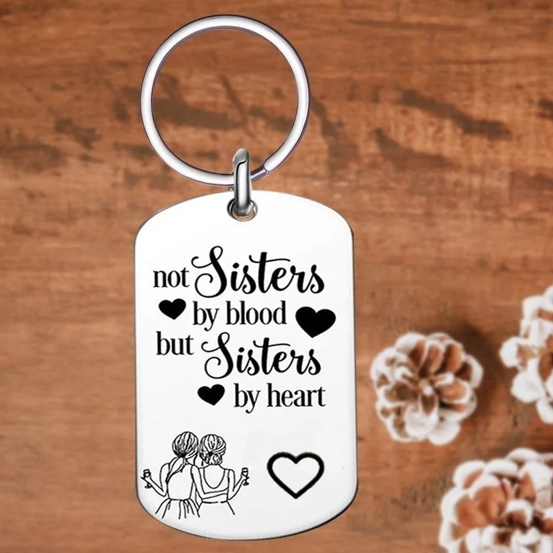 Stainless Steel Best Friend Sister Keychain BFF Keyring Not Blood Sisters But Sister's Heart Shaped Gift