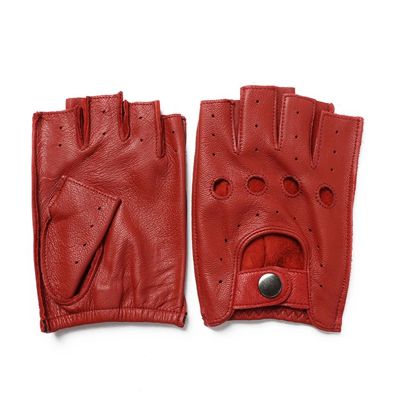 New Arrival Spring Men\'s Leather Gloves Driving Unlined 100% Goatskin Half Finger Gloves Fingerless Gym Fitness Gloves