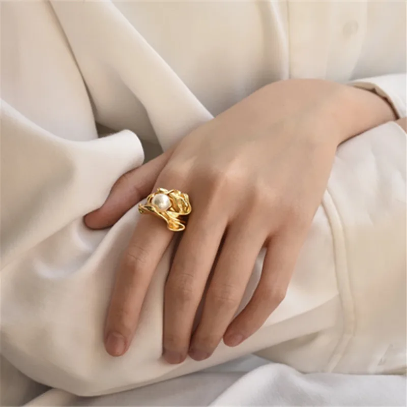 2023 Fashion Pearl Exquisite exaggerated ring geometric metal female ring girl party accessories