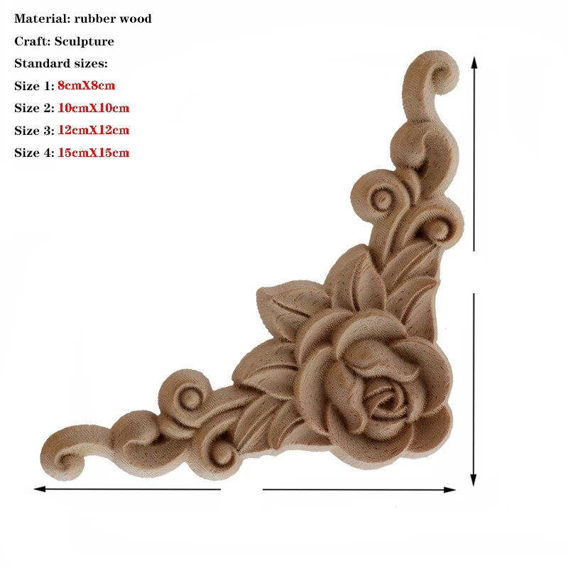 4 Stuks Decoratie Accessoires Massief Hout Applique Gesneden Mouldings Houtsnijwerk Meubelen Vintage Home Hoorn Bloem Nieuwe Carving