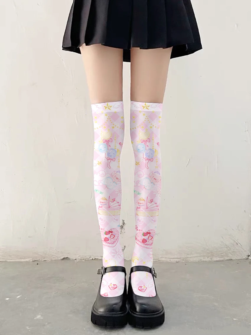 Women Sexy High Tube Over The Knee Long Stockings Pink Cartoon Cat Piggy Cute Girl Thin Stockings Cosplay Silk Kawaii Sweet Gift