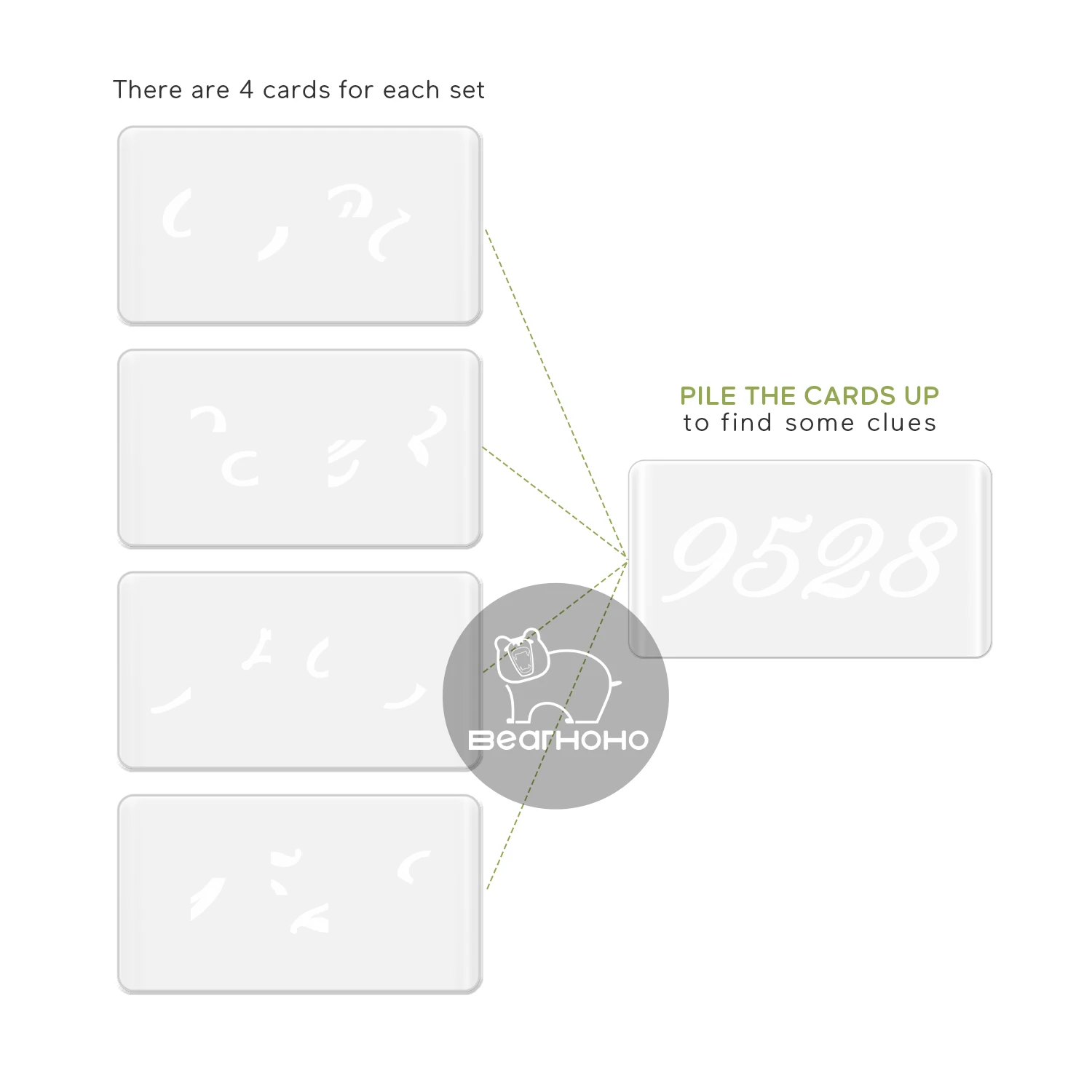 Escape Room Props Acrylic Magic Transparent Cards for Real Life Puzzle Game 4 Card Stack Display Password Clues Player Adventure