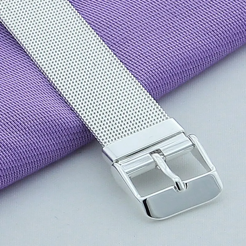 New Simple Fashion 925 Silver Bracelet 10/12/14MM Wrist Strap Bracelet for Women Men Jewelry Gift
