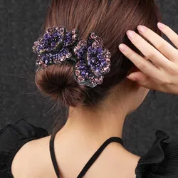 Haimeikang New Ponytail Hair Claws Women Headwear Rhinestone Fashion Flower Hairpin Hair Barrettes Twist Clip Hair Accessories