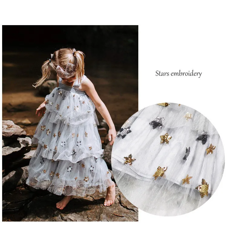 Star sequined veil dress for kids girls mother skirt summer litte Princess party dress mother skirt